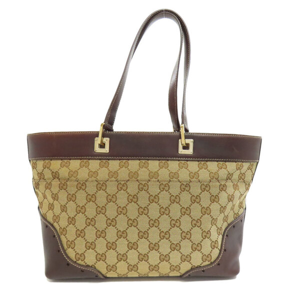 GUCCI Brown Canvas Leather Tote Bag 22x40x13cm Rank AB - Picture 2 of 11